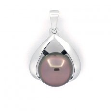 Rhodiated Sterling Silver Pendant and 1 Tahitian Pearl Round C 8.7 mm