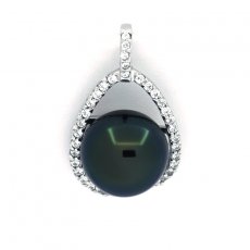Rhodiated Sterling Silver Pendant and 1 Tahitian Pearl Semi-Baroque B 10.1 mm