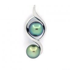 Rhodiated Sterling Silver Pendant and 2 Tahitian Pearls C+ 9.5 and 10 mm