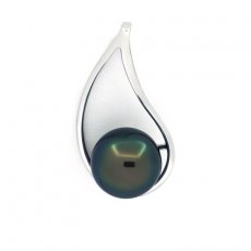 Rhodiated Sterling Silver Pendant and 1 Tahitian Pearl Semi-Baroque C 10.2 mm