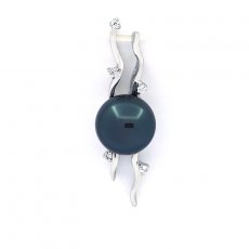 Rhodiated Sterling Silver Pendant and 1 Tahitian Pearl Semi-Baroque C 9.2 mm