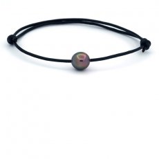 Leather Bracelet and 1 Tahitian Pearl Semi-Baroque C 9.2 mm