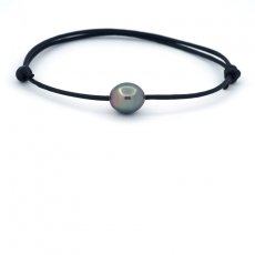 Leather Bracelet and 1 Tahitian Pearl Semi-Baroque C 9.2 mm