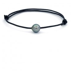 Leather Bracelet and 1 Tahitian Pearl Semi-Baroque C 9.3 mm