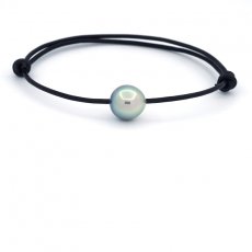 Leather Bracelet and 1 Tahitian Pearl Semi-Baroque C 10.9 mm