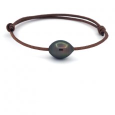 Waxed Cotton Bracelet and 1 Tahitian Pearl Semi-Baroque C 11 mm