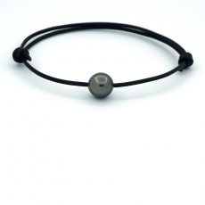 Leather Bracelet and 1 Tahitian Pearl Round B/C 9.4 mm