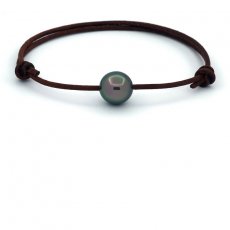 Leather Bracelet and 1 Tahitian Pearl Near-Round C 10.2 mm