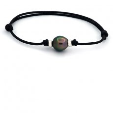 Waxed Cotton Bracelet and 1 Tahitian Pearl Semi-Baroque B 10.7 mm