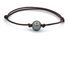 Waxed Cotton Bracelet and 1 Tahitian Pearl Round C 11.3 mm