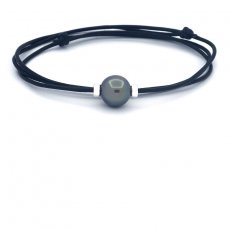 Leather Necklace and 1 Tahitian Pearl Round C 12.3 mm