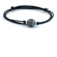 Leather Necklace and 1 Tahitian Pearl Ringed C 12.4 mm