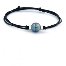 Leather Necklace and 1 Tahitian Pearl Ringed C/D 12.9 mm