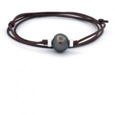Waxed Cotton Necklace and 1 Tahitian Pearl Ringed C/D 14.7 mm