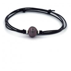 Leather Necklace and 1 Tahitian Pearl Ringed C/D 12.7 mm