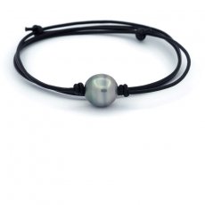 Leather Necklace and 1 Tahitian Pearl Ringed C 13.5 mm