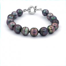 Bracelet with 15 Tahitian Pearls Ringed B 9.5 to 10.4 mm and Rhodiated Sterling Silver