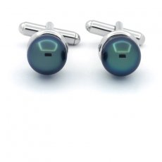 Rhodiated Sterling Silver Cufflinks and 2 Tahitian Pearls Round C 11.2 mm