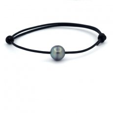 Leather Bracelet and 1 Tahitian Pearl Ringed C 10.8 mm
