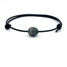 Leather Bracelet and 1 Tahitian Pearl Ringed B 9.6 mm
