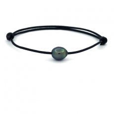 Leather Bracelet and 1 Tahitian Pearl Ringed C 9.2 mm