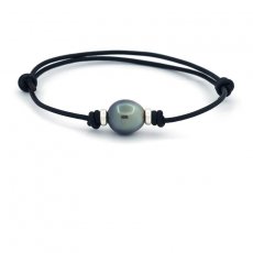 Leather Bracelet and 1 Tahitian Pearl Ringed C/D 11.2 mm