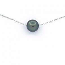 Rhodiated Sterling Silver Necklace and 1 Tahitian Pearl C 8.6 mm