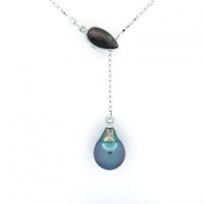 Rhodiated Sterling Silver Necklace and 1 Tahitian Pearl Semi-Baroque B+ 9.1 mm