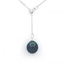 Rhodiated Sterling Silver Necklace and 1 Tahitian Pearl Semi-Baroque B 8.3 mm