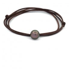 Leather Necklace and 1 Tahitian Pearl Round C 11.4 mm