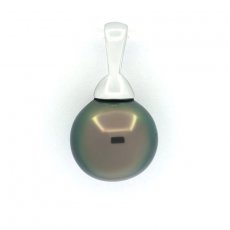 Rhodiated Sterling Silver Pendant and 1 Tahitian Pearl Semi-Baroque C 9.5 mm