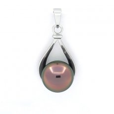 Rhodiated Sterling Silver Pendant and 1 Tahitian Pearl Semi-Baroque B 10.7 mm