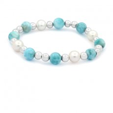 Bracelet of 8 Larimar Beads - 8.5 to 9.3 mm - 17.5 cm