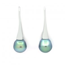 Rhodiated Sterling Silver Earrings and 2 Tahitian Pearls Semi-Baroque 1 A and 1 B 9.3 mm