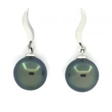 18K Solid White Gold Earrings and 2 Tahitian Pearls Round B 8.9 mm