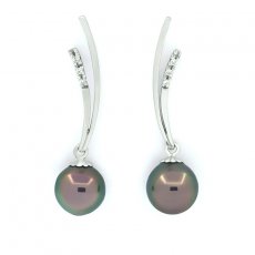 Rhodiated Sterling Silver Earrings and 2 Tahitian Pearls Semi-Baroque B 9.3 mm