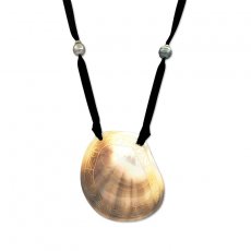 Satin Necklace with Mother of Pearl and 6 Tahitian Pearls Semi-Baroque C/D from 9.1 to 10 mm