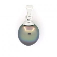 18K Solid White Gold Pendant and 1 Tahitian Pearl Semi-Baroque A 12.2 mm