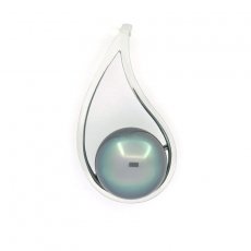 Rhodiated Sterling Silver Pendant and 1 Tahitian Pearl Near-Round B 10 mm