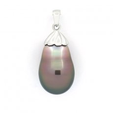 18K Solid White Gold Pendant and 1 Tahitian Pearl Semi-Baroque A 11 mm