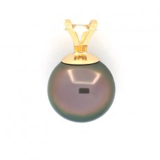 18K solid Gold Pendant and 1 Tahitian Pearl Round B 9.4 mm