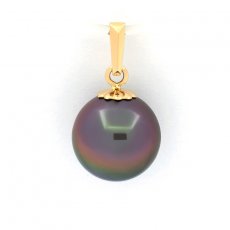 18K solid Gold Pendant and 1 Tahitian Pearl Round B 9.7 mm