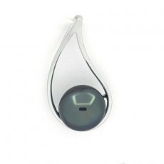 Rhodiated Sterling Silver Pendant and 1 Tahitian Pearl Near-Round B 10.1 mm