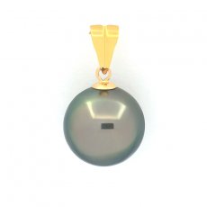 18K solid Gold Pendant and 1 Tahitian Pearl Round B 10.4 mm