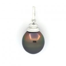 18K Solid White Gold Pendant and 1 Tahitian Pearl Semi-Baroque A 10.8 mm