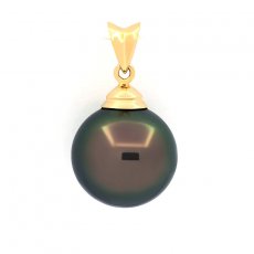 18K solid Gold Pendant and 1 Tahitian Pearl Round B 12.5 mm