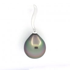 18K Solid White Gold Pendant and 1 Tahitian Pearl Semi-Baroque A 10.9 mm