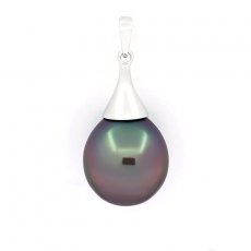 18K Solid White Gold Pendant and 1 Tahitian Pearl Semi-Baroque A 11.2 mm