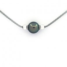 Rhodiated Sterling Silver Bracelet and 1 Tahitian Pearl Round C 10.6 mm