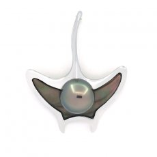 Rhodiated Sterling Silver Pendant and 1 Tahitian Pearl Round C 8.4 mm